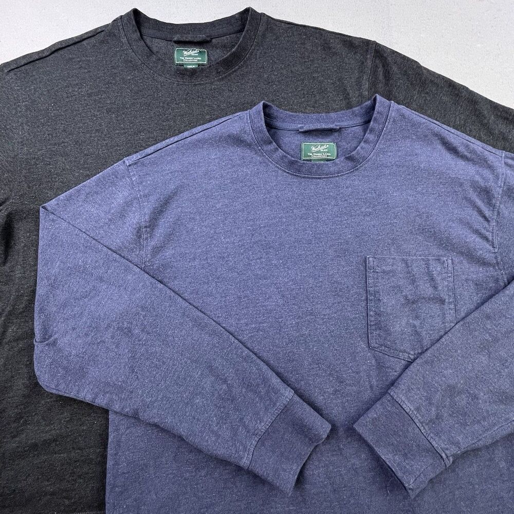 Woolrich Long Sleeve T-Shirt Lot of 2 Mens M Blue & Gray Pocket Tee Green Label